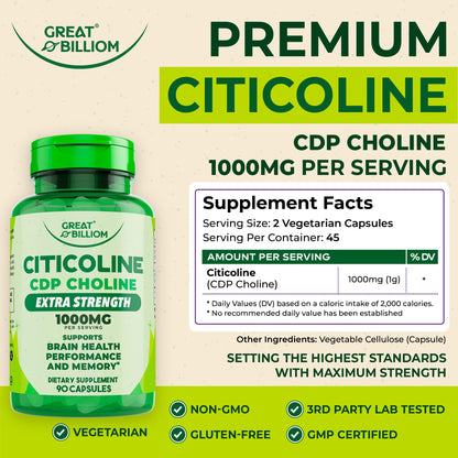 Back of Great Billiom Citicoline bottle showing supplement facts