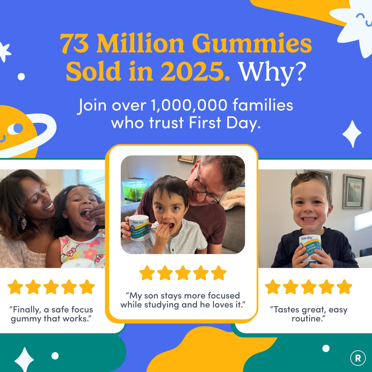 First Day Kids Focus and Brain Gummies complete bottle with lid sealed for safety
