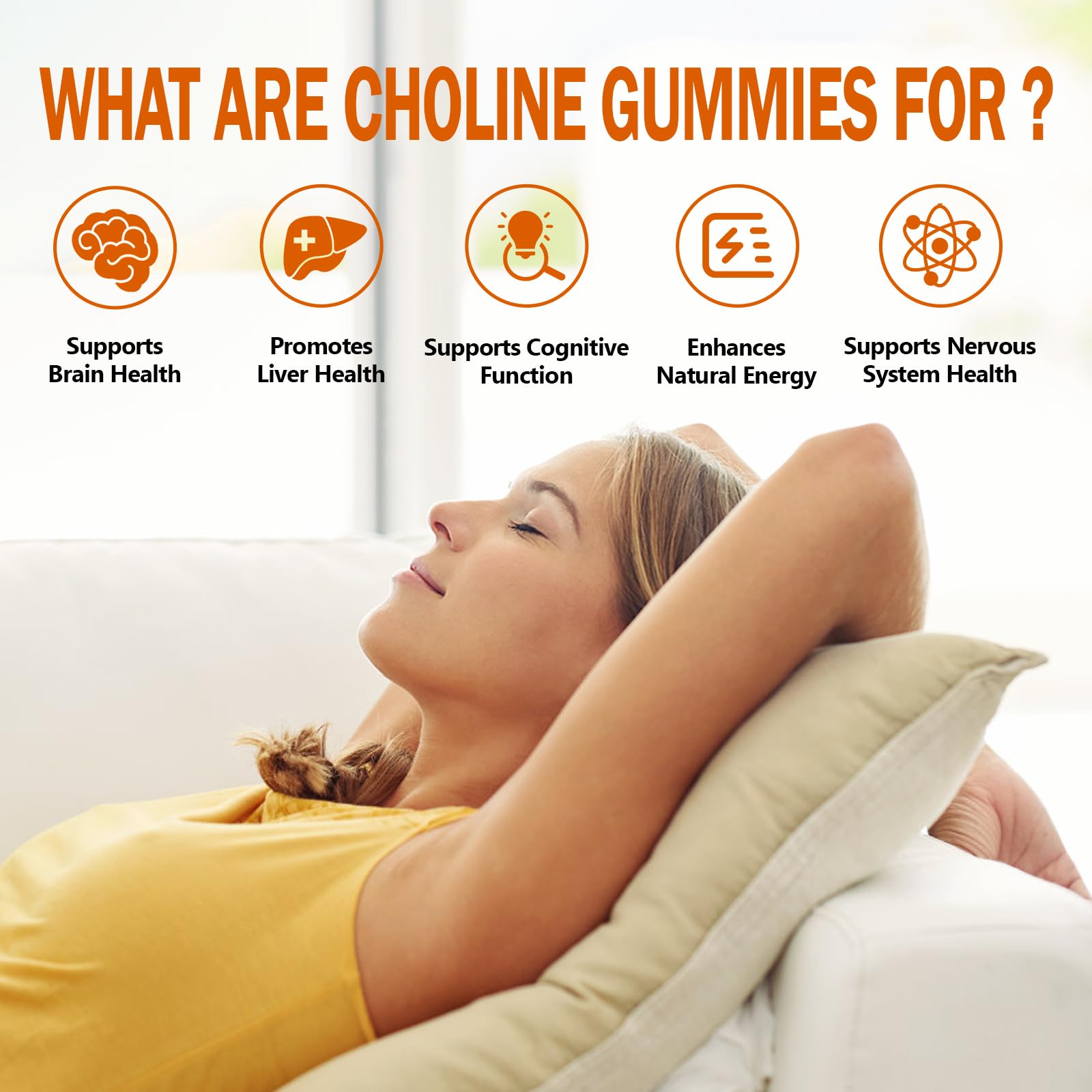 Orange flavored Hfeliz Choline Bitartrate supplement gummies