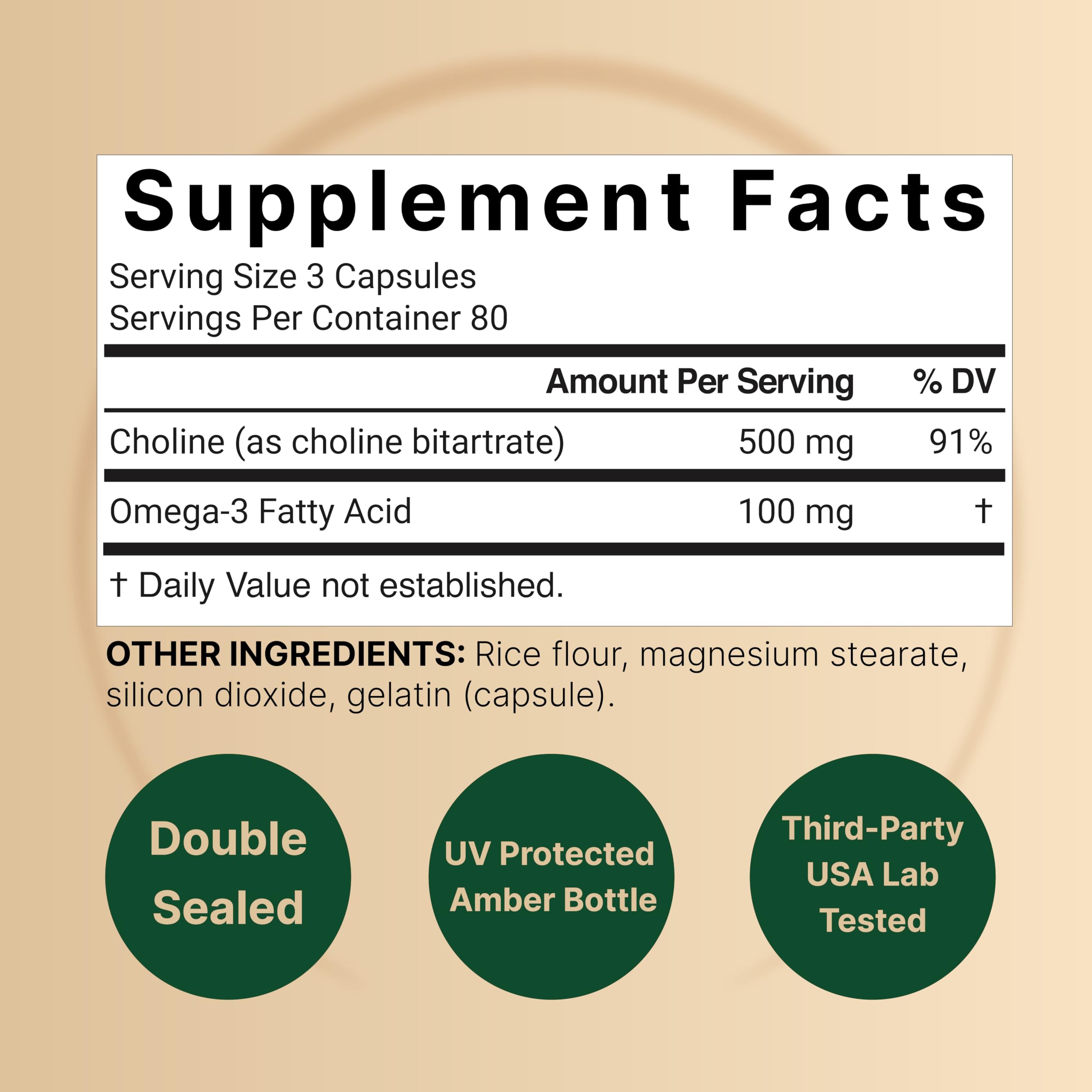 NatureBell Choline 500mg and Omega-3 supplement facts label