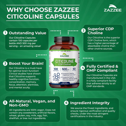 Zazzee Extra Strength Citicoline capsules in a display setting
