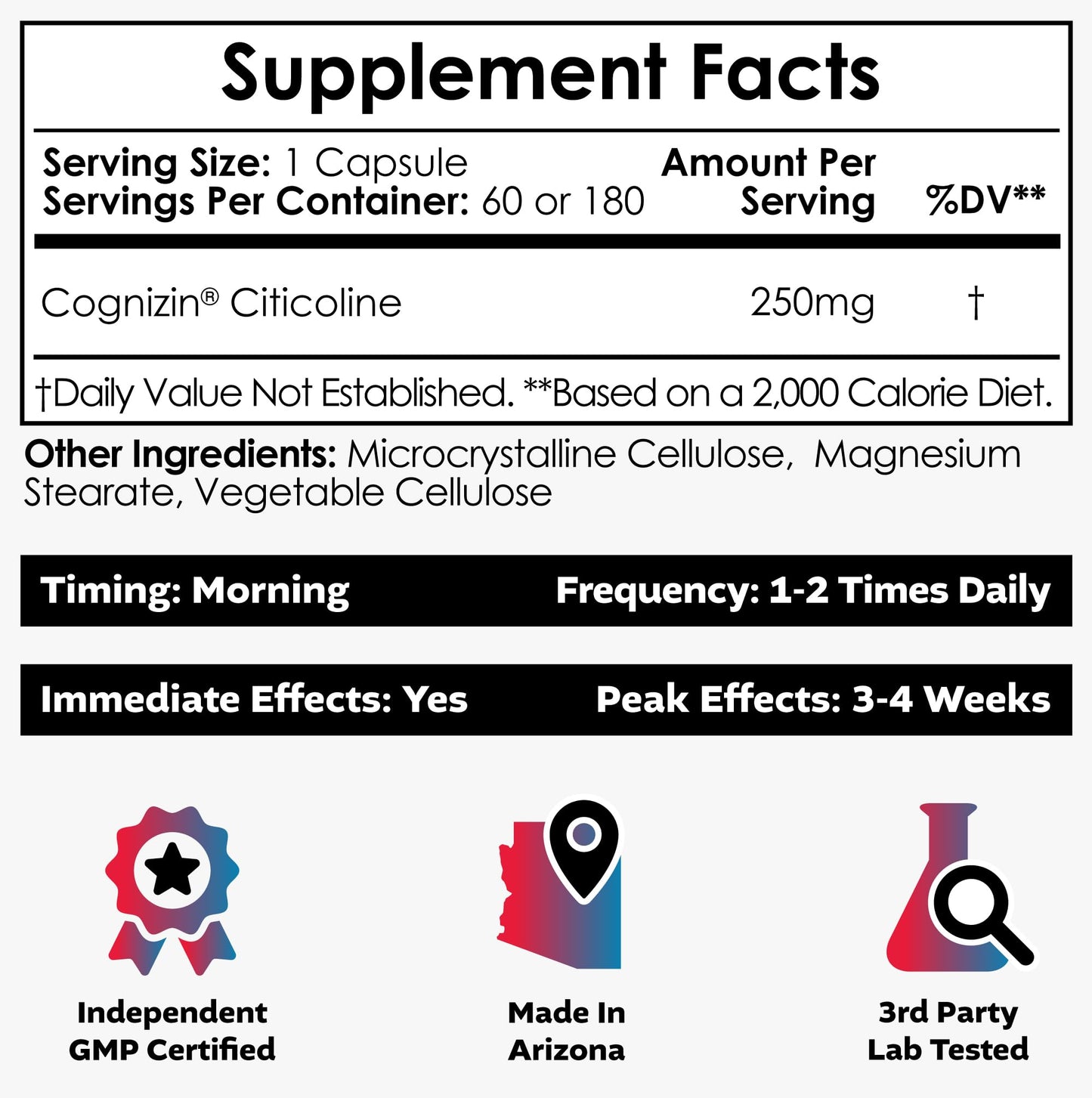 Nootropics Depot Citicoline supplement bottle label details