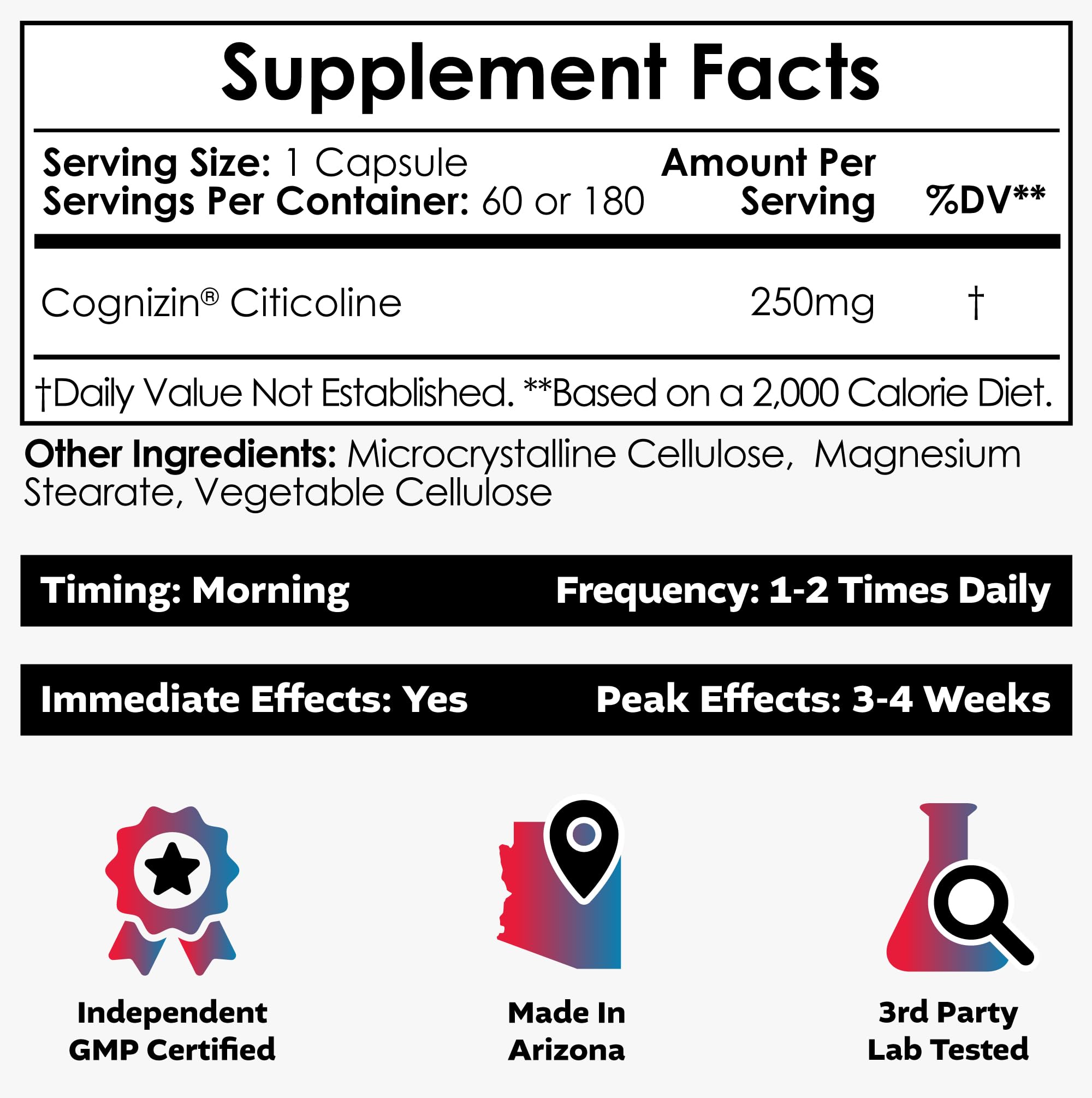 Nootropics Depot Citicoline supplement bottle label details