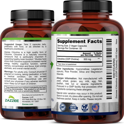 Premium quality Zazzee brain health supplement bottle