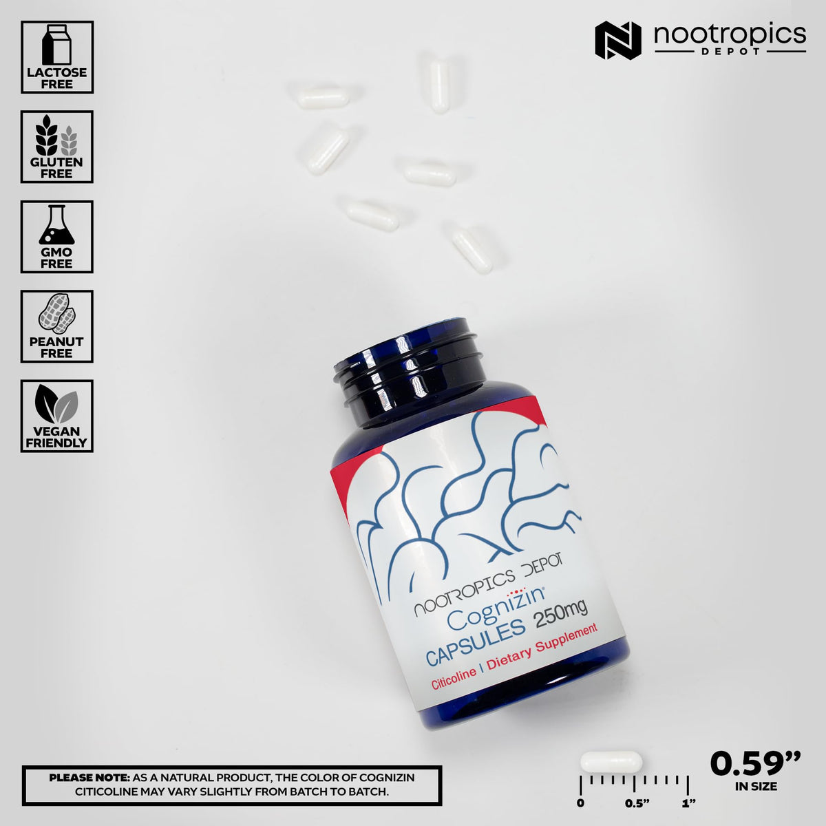 Nootropics Depot brain health supplement capsule count display