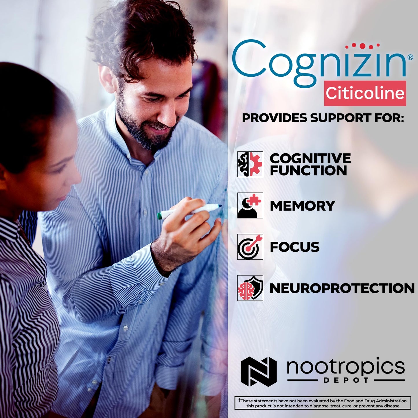 Nootropics Depot Cognizin Citicoline bottle showing 60 capsule count