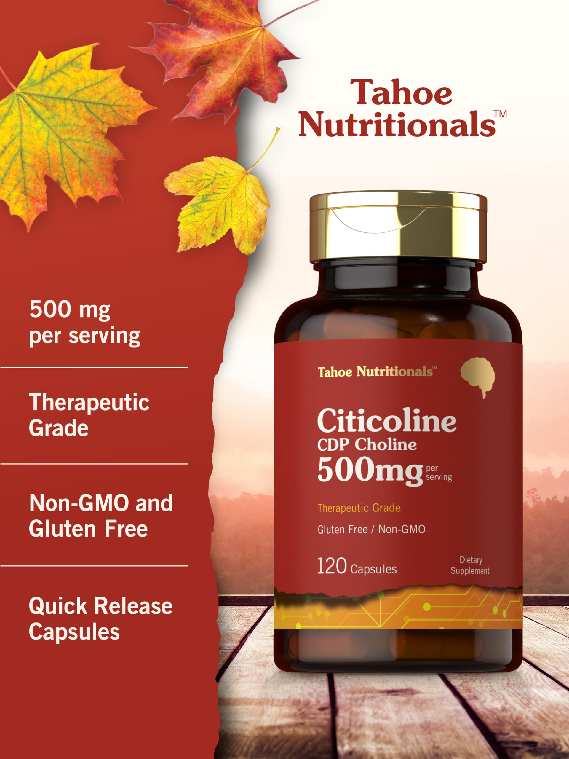 Supplement facts label of Tahoe Nutritionals Citicoline 120 capsules