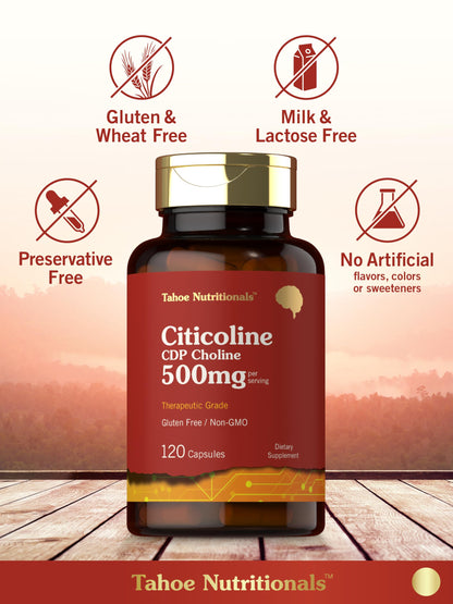 Close up of Tahoe Nutritionals Citicoline non-GMO label