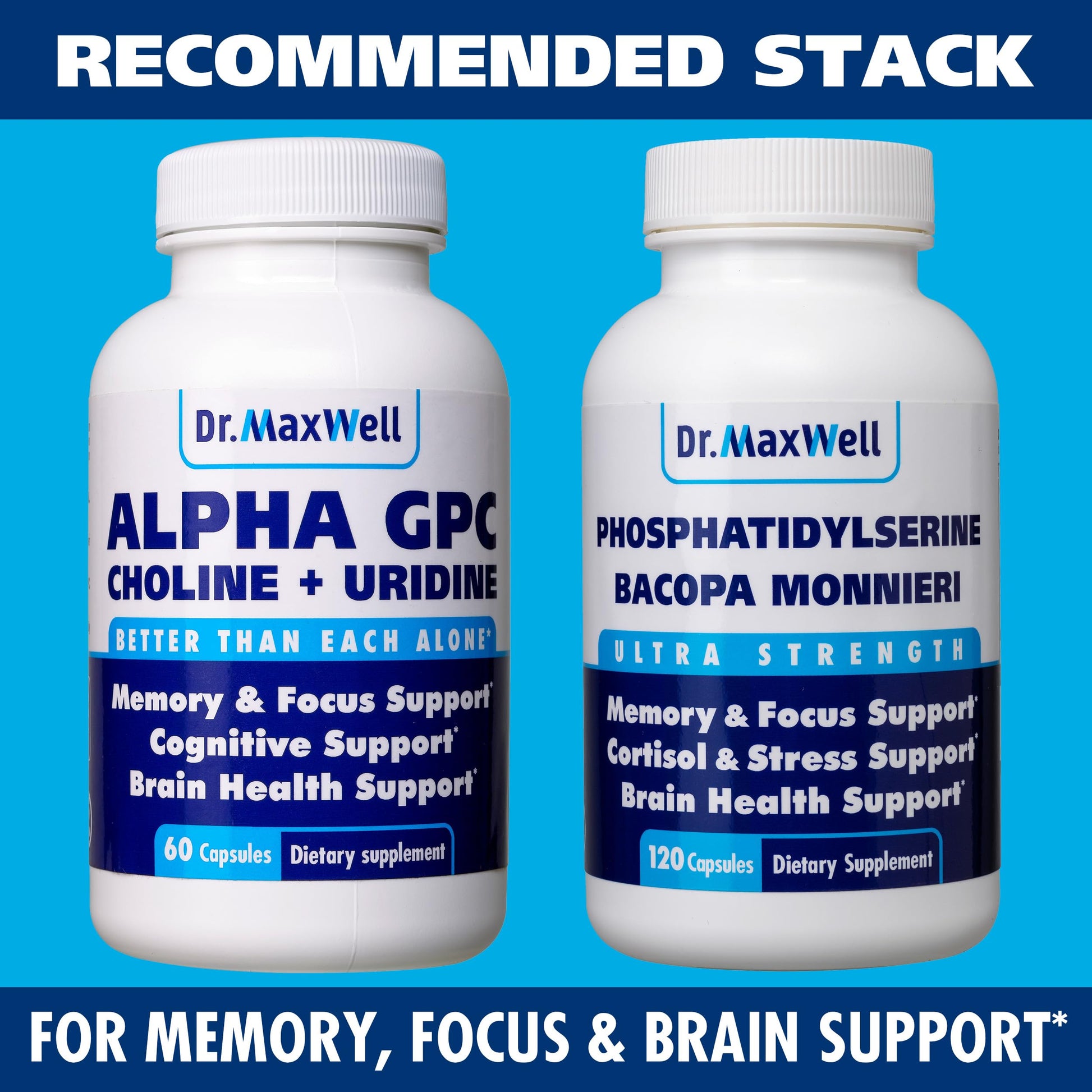 Top view of Dr. Maxwell Alpha GPC Uridine supplement packaging