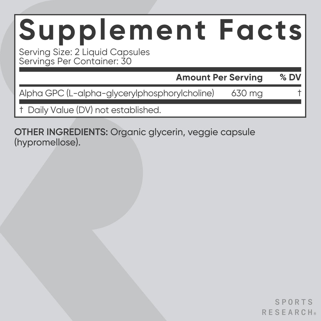 Sports Research Alpha GPC nutritional facts label