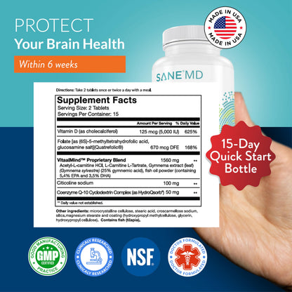 Sane MD Vitaae dietary supplement bottle label details