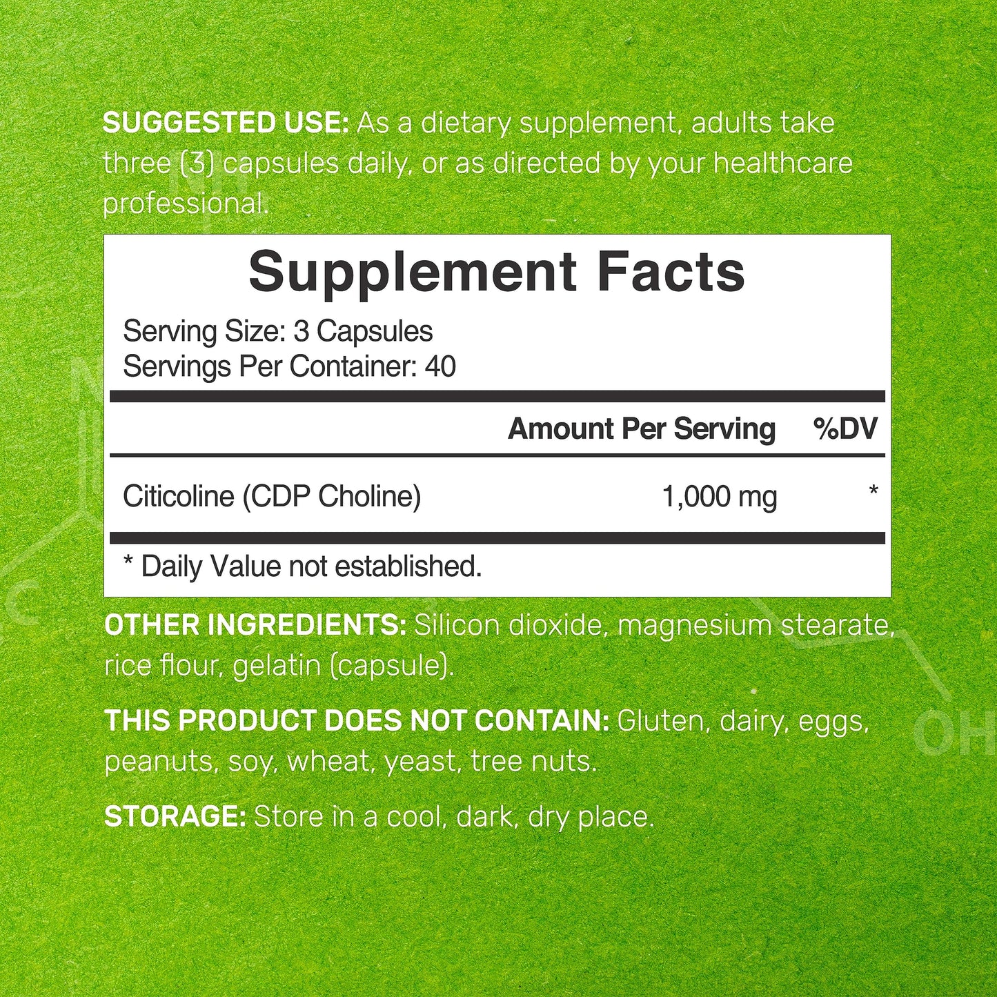 Deal Supplement Citicoline 120 capsules bottle side view showing supplement facts