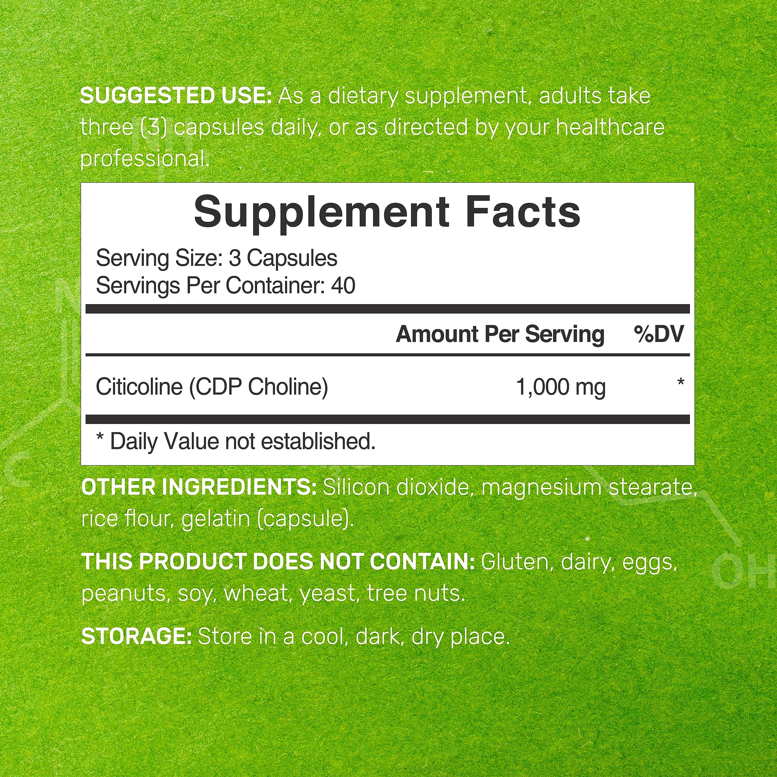Deal Supplement Citicoline 120 capsules bottle side view showing supplement facts