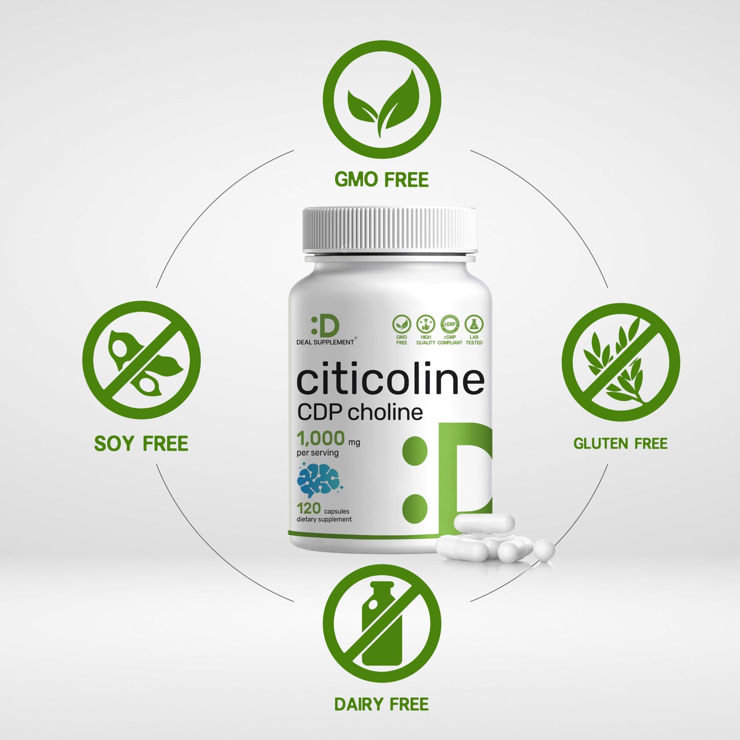 Close up of Deal Supplement Citicoline CDP Choline ingredient label