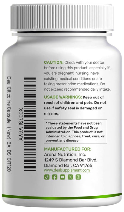 Brand logo and Citicoline CDP Choline potency label details