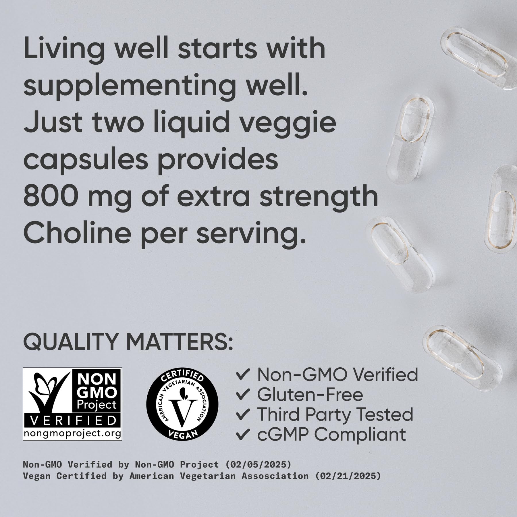 Side view of Sports Research Choline 800mg dietary supplement