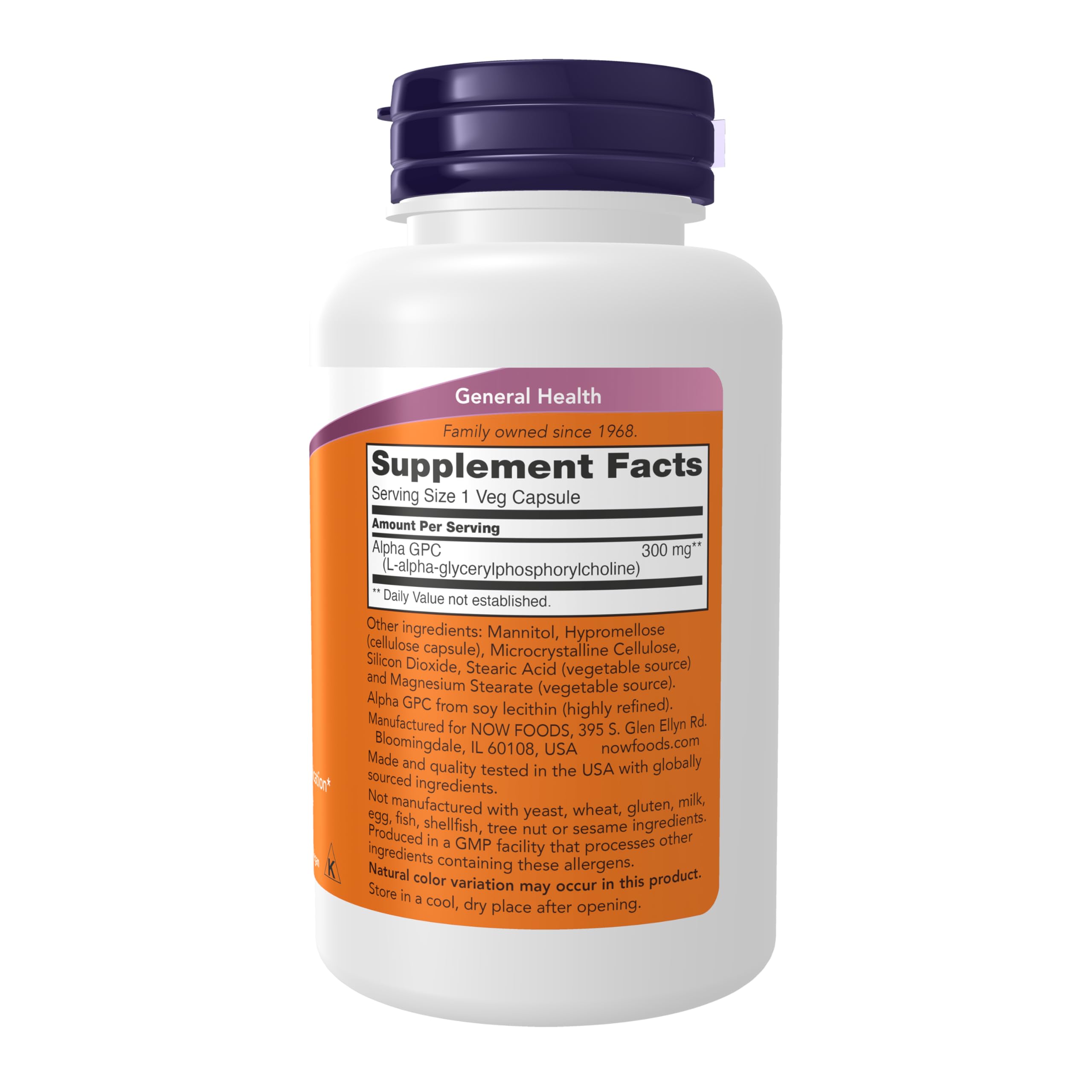 Now Foods Alpha GPC bioavailable choline supplement label
