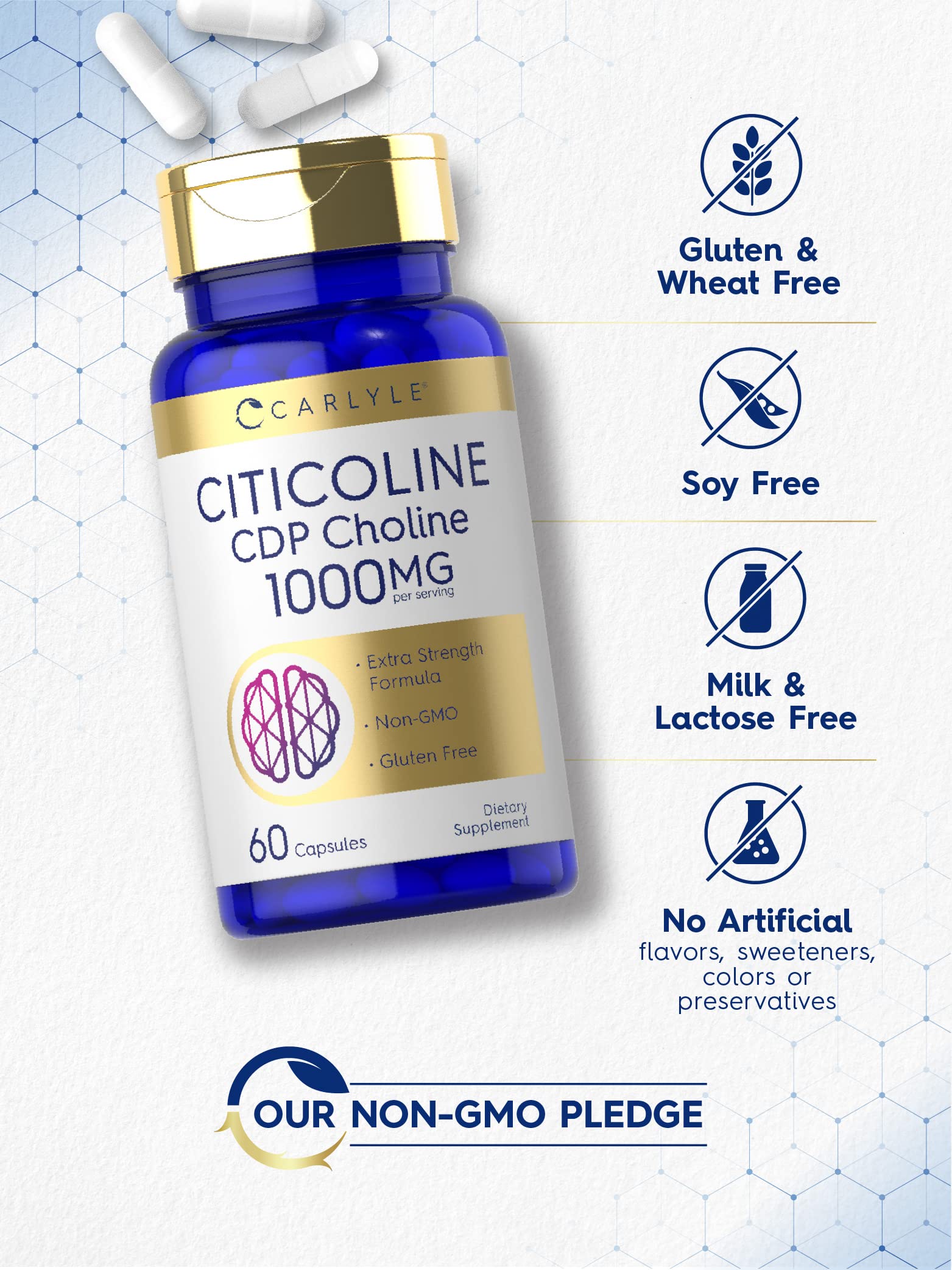 Side view of Carlyle Citicoline CDP Choline bottle