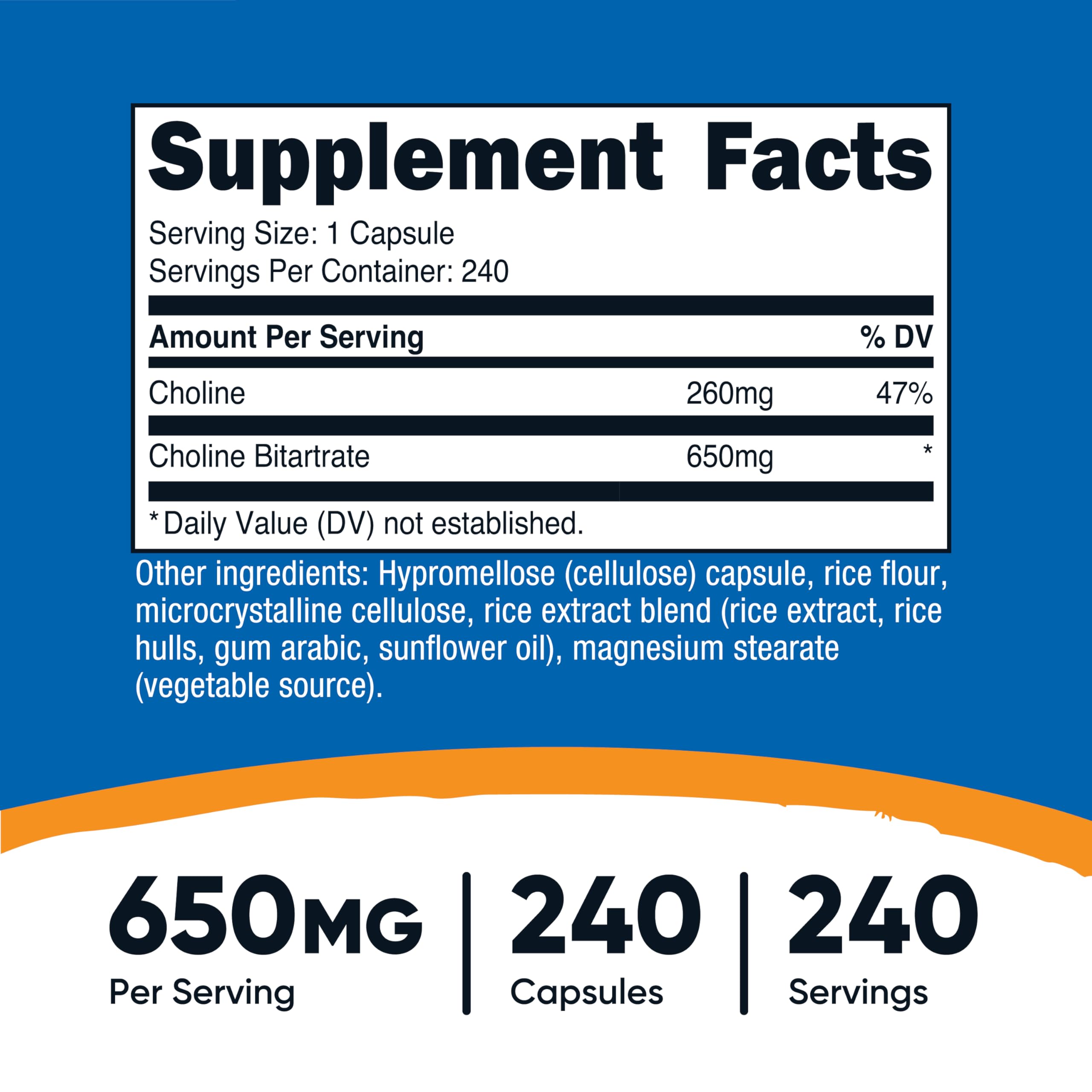 Nutricost Choline Bitartrate supplement facts label