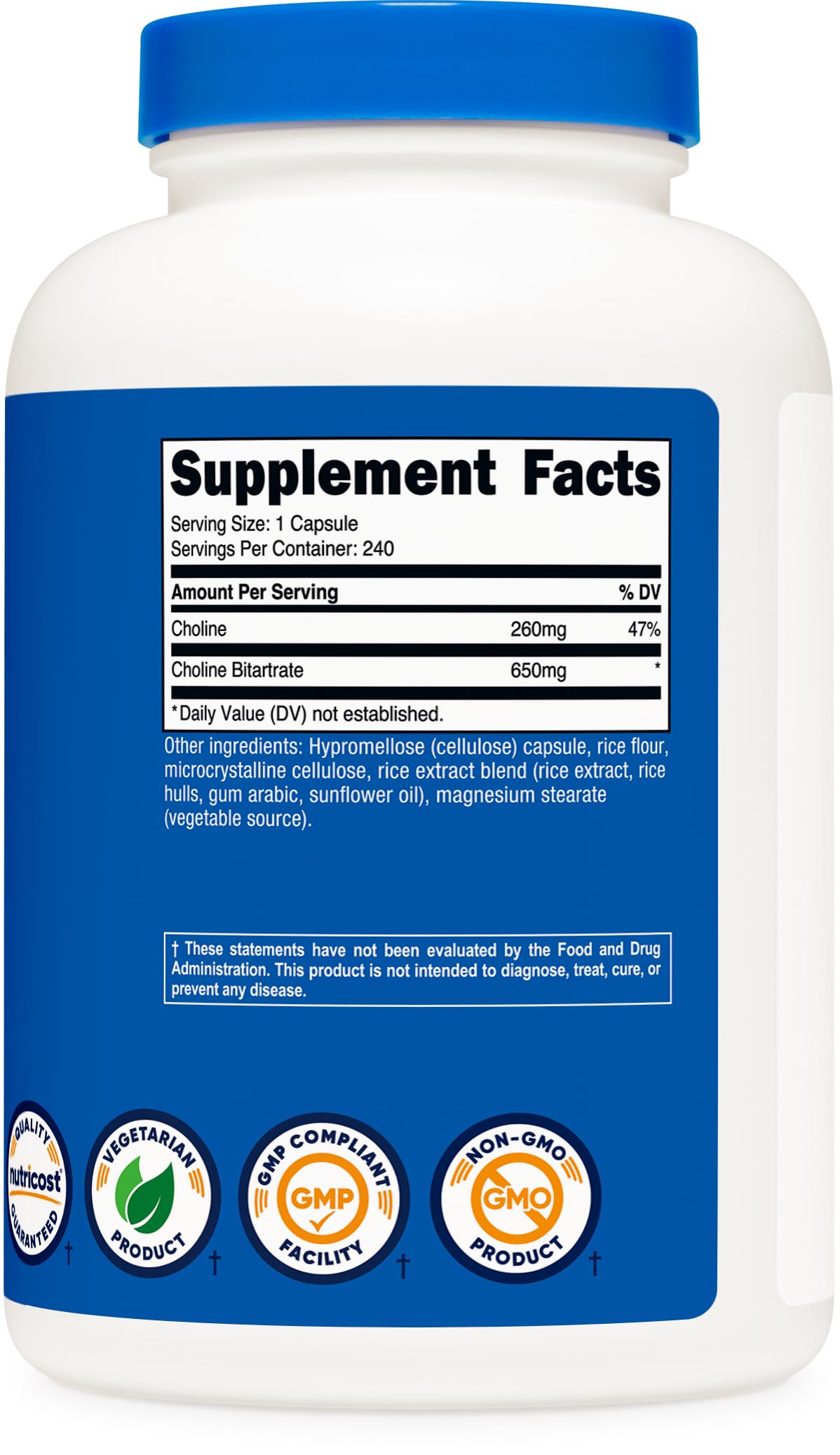 Top view of Nutricost Choline Bitartrate 650mg packaging