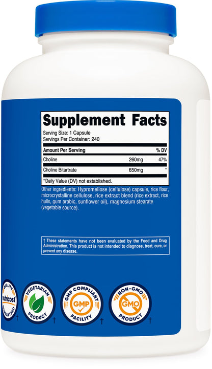 Top view of Nutricost Choline Bitartrate 650mg packaging