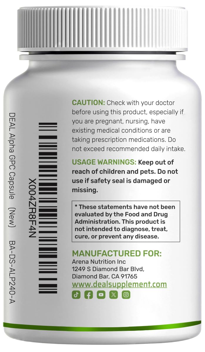 High quality image of Deal Supplement Alpha GPC 600mg packaging