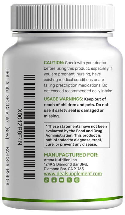High quality image of Deal Supplement Alpha GPC 600mg packaging