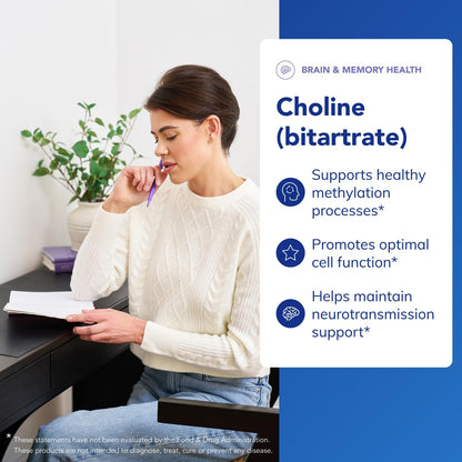 Side view of Pure Encapsulations Choline Bitartrate bottle showing ingredients