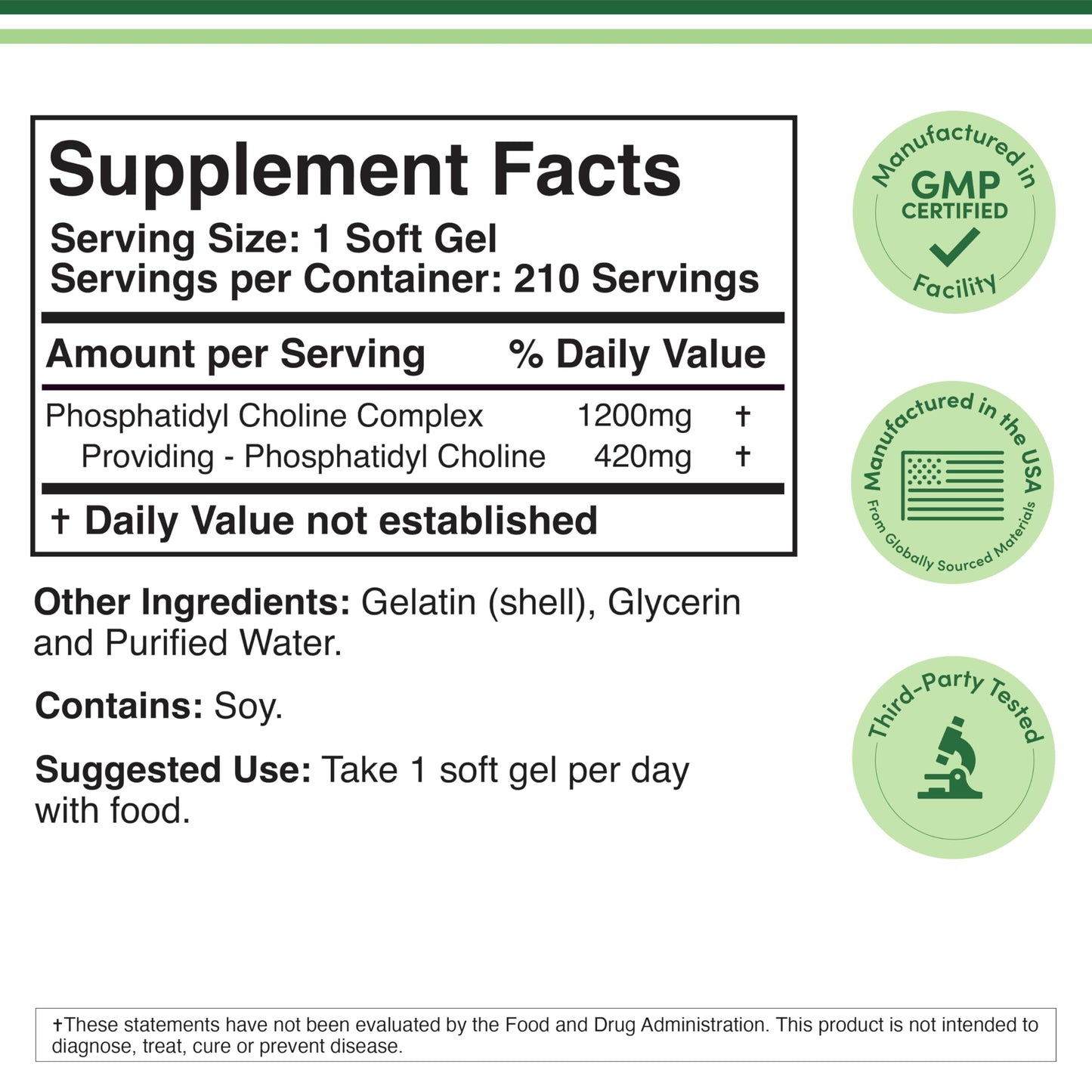 Double Wood Phosphatidylcholine 210 softgels bottle side view