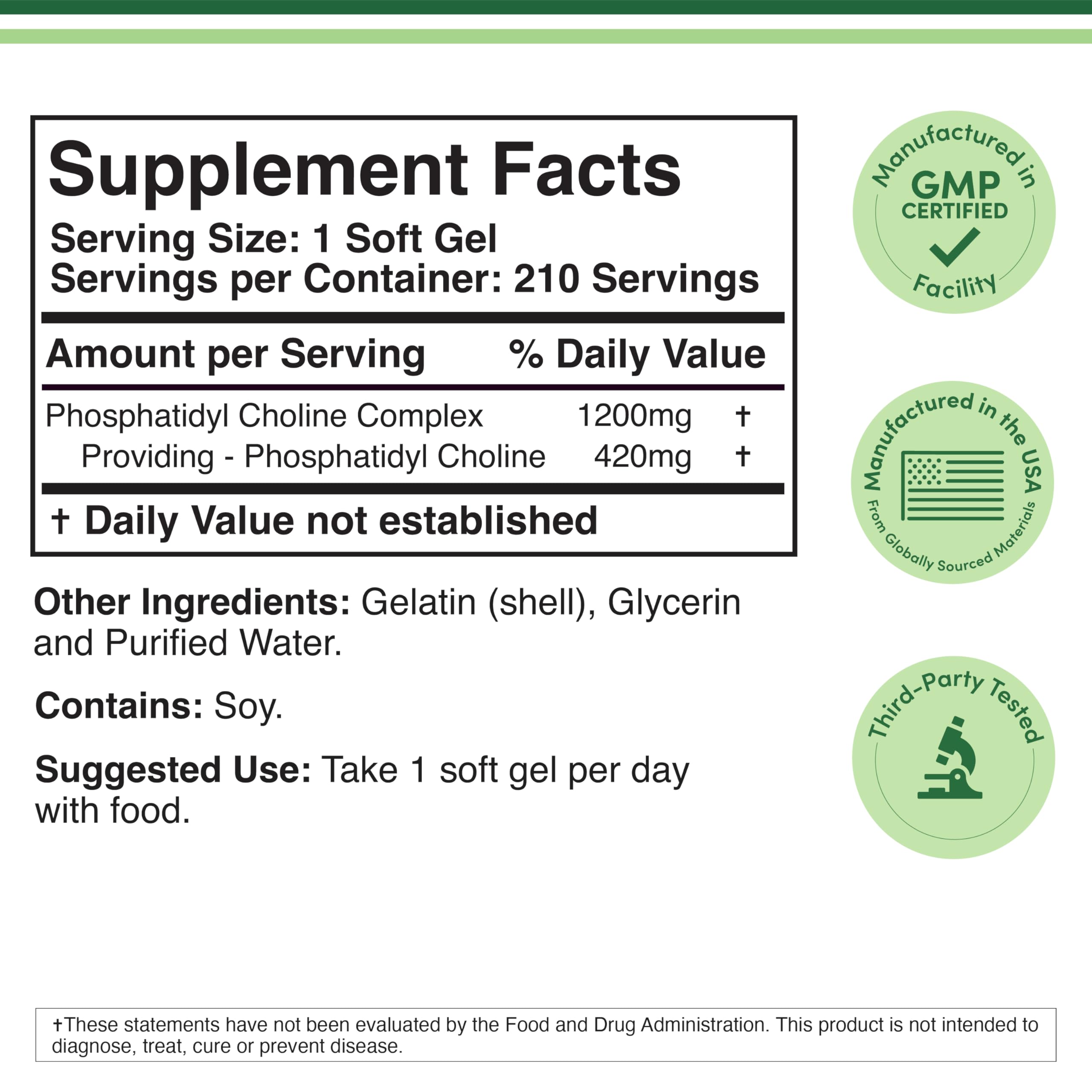 Double Wood Phosphatidylcholine 210 softgels bottle side view