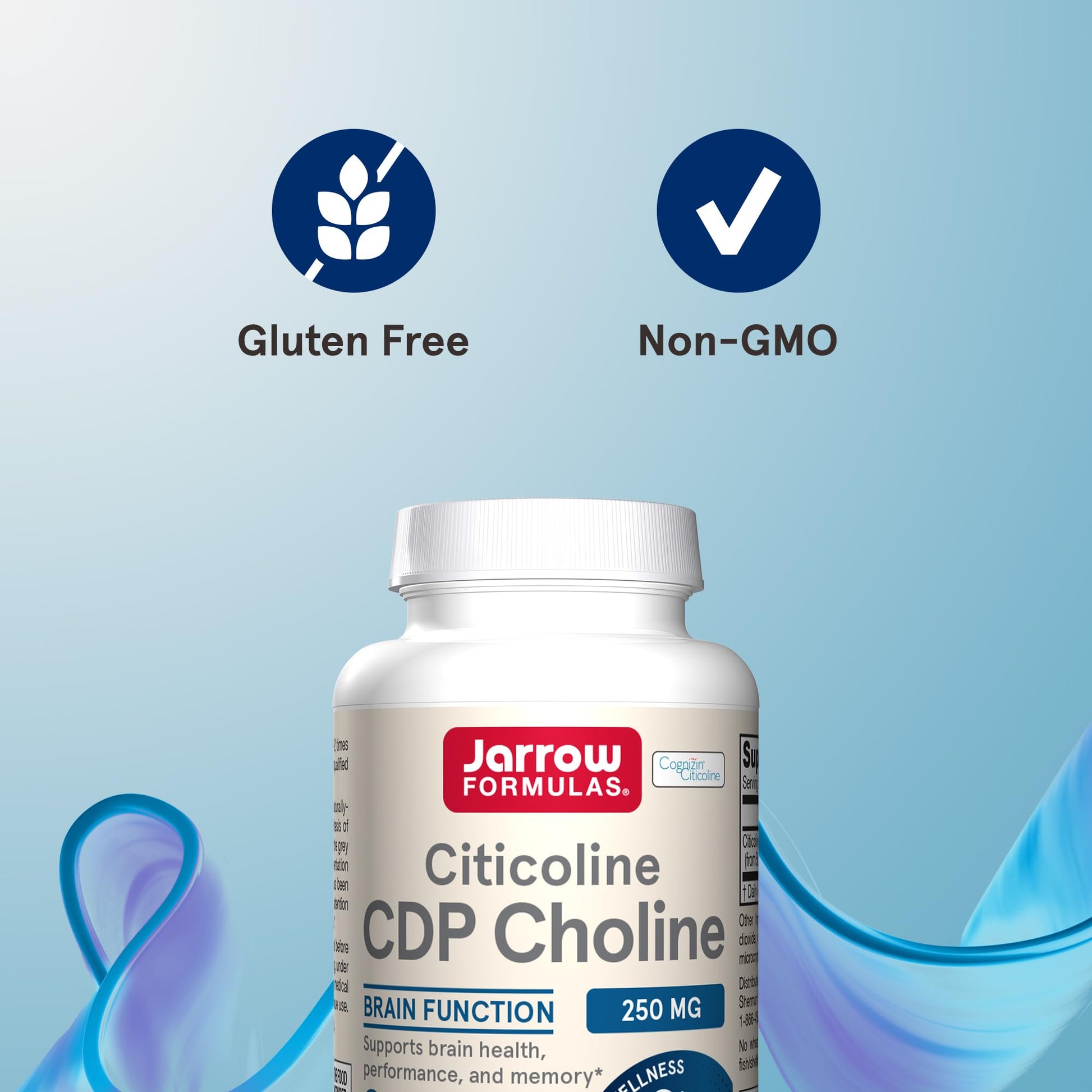 Close up of Jarrow Citicoline dietary supplement label details