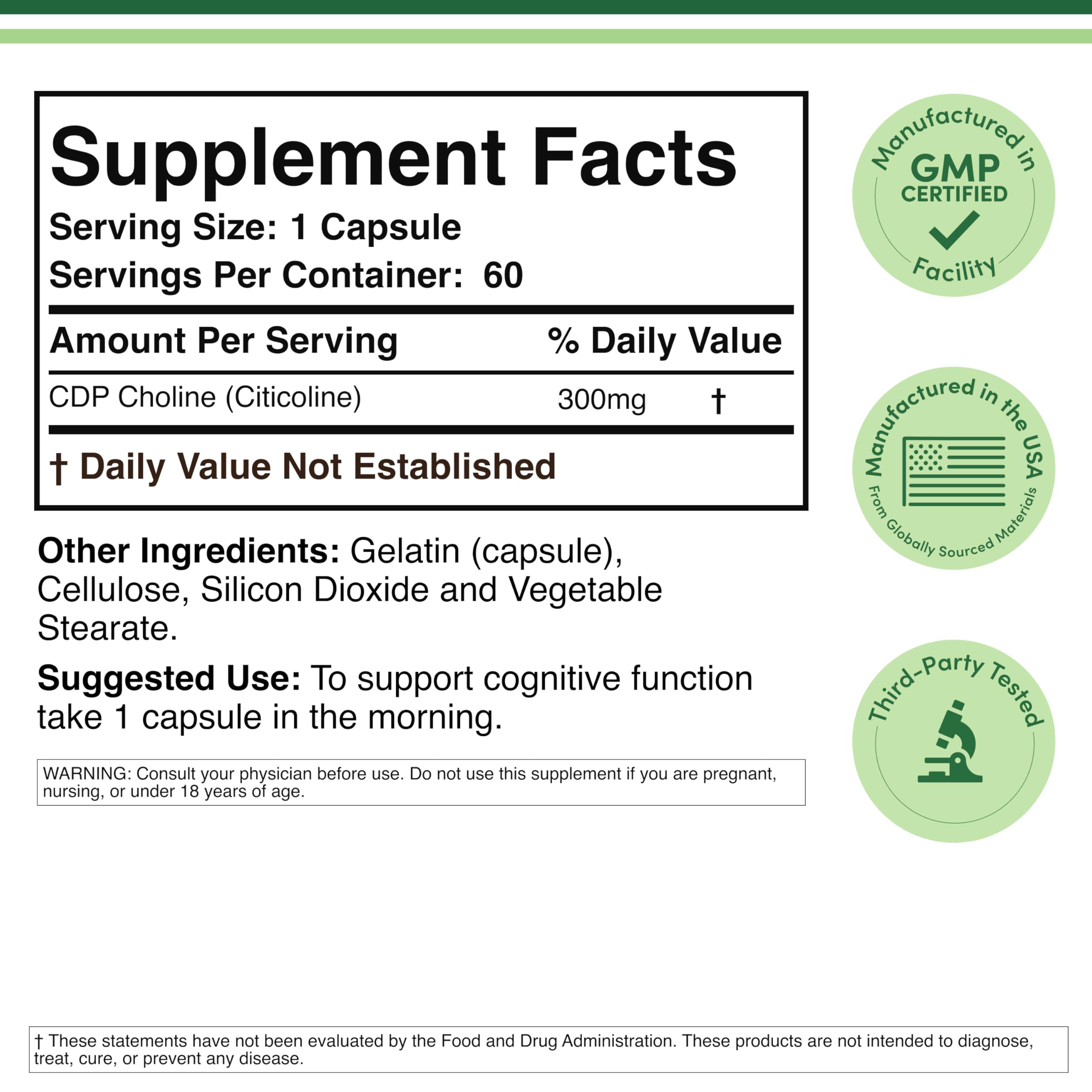 Double Wood Supplements CDP Choline 300mg capsule bottle
