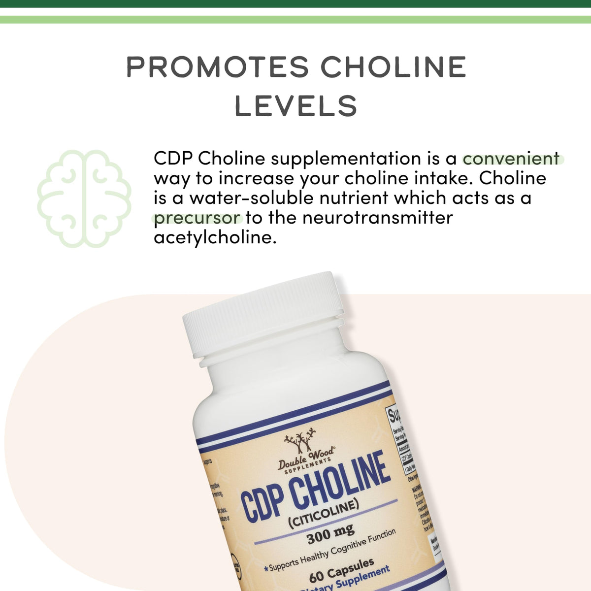 Double Wood Supplements CDP Choline bottle with loose capsules
