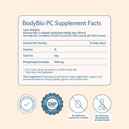 BodyBio PC 60 count bottle side view