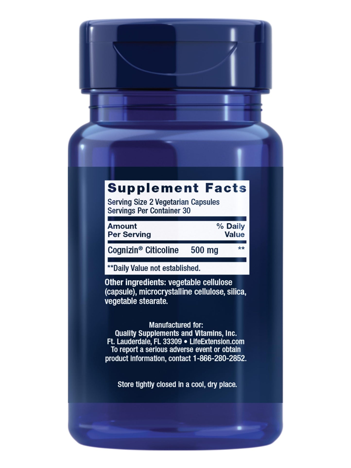Life Extension Citicoline supplement bottle side view