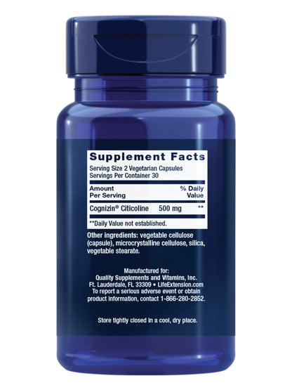 Life Extension Citicoline supplement bottle side view