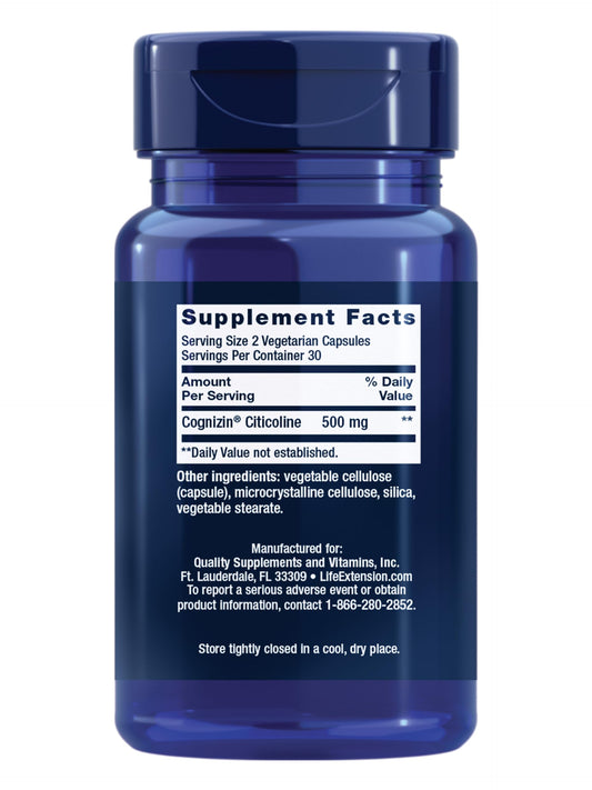 Life Extension Citicoline supplement bottle side view