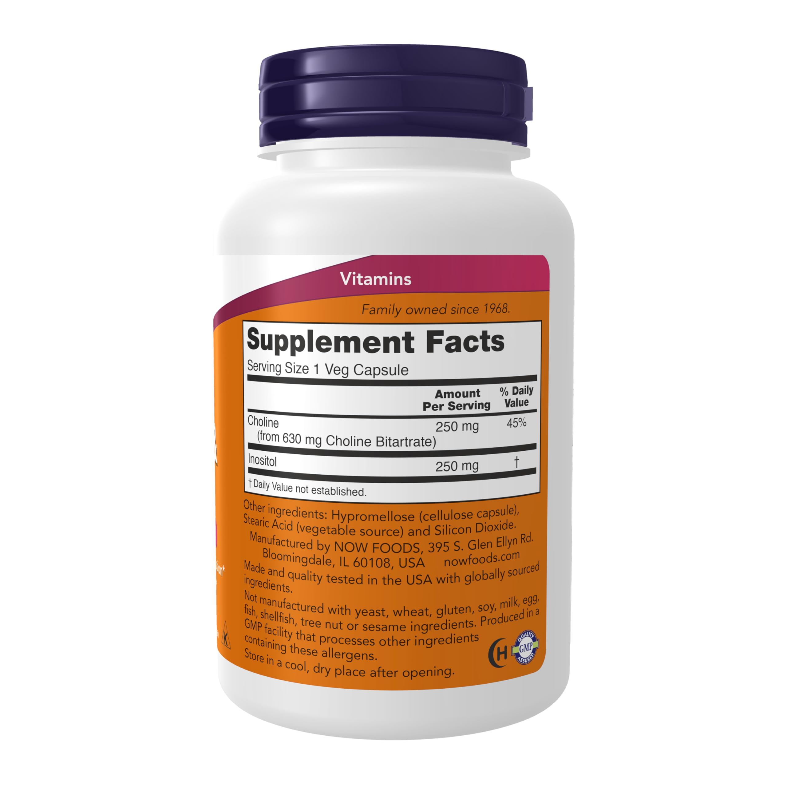 Now Foods Choline And Inositol Vegetarian Capsules Supplement Label