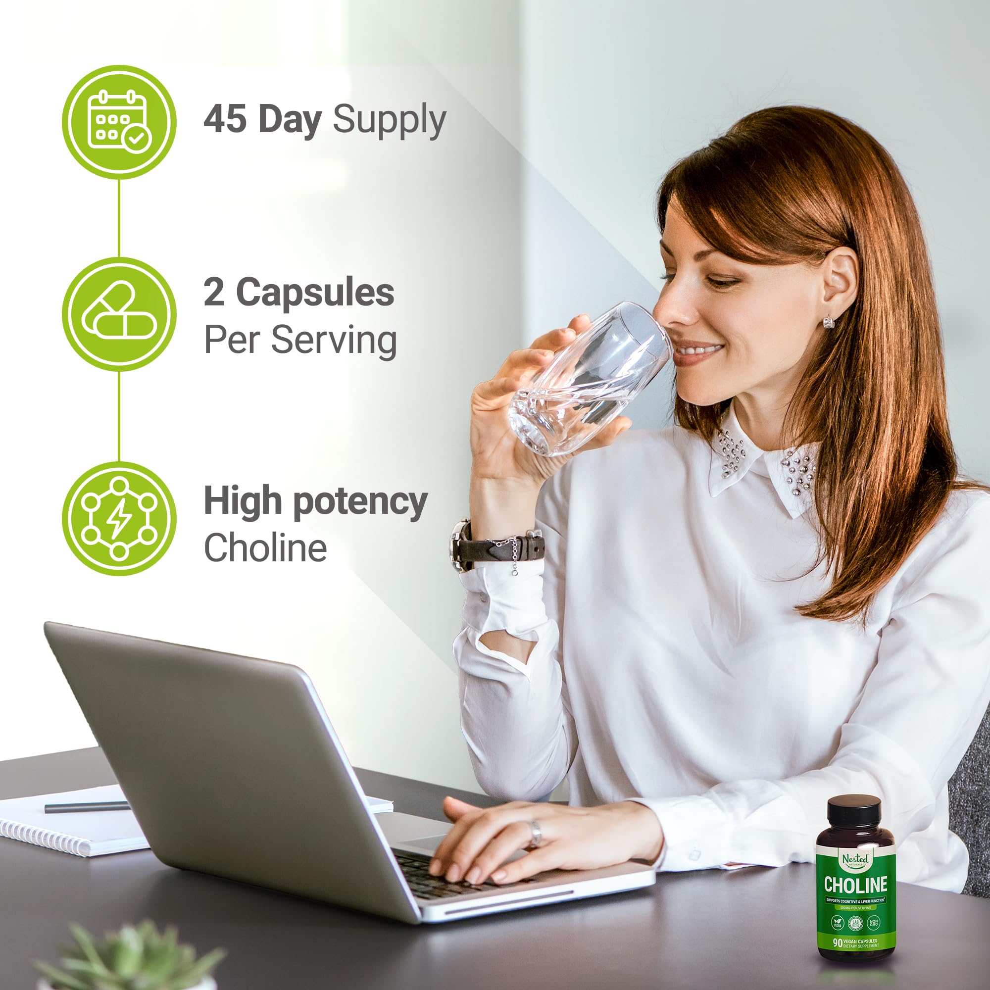 Nested Naturals Choline supplement bottle label details