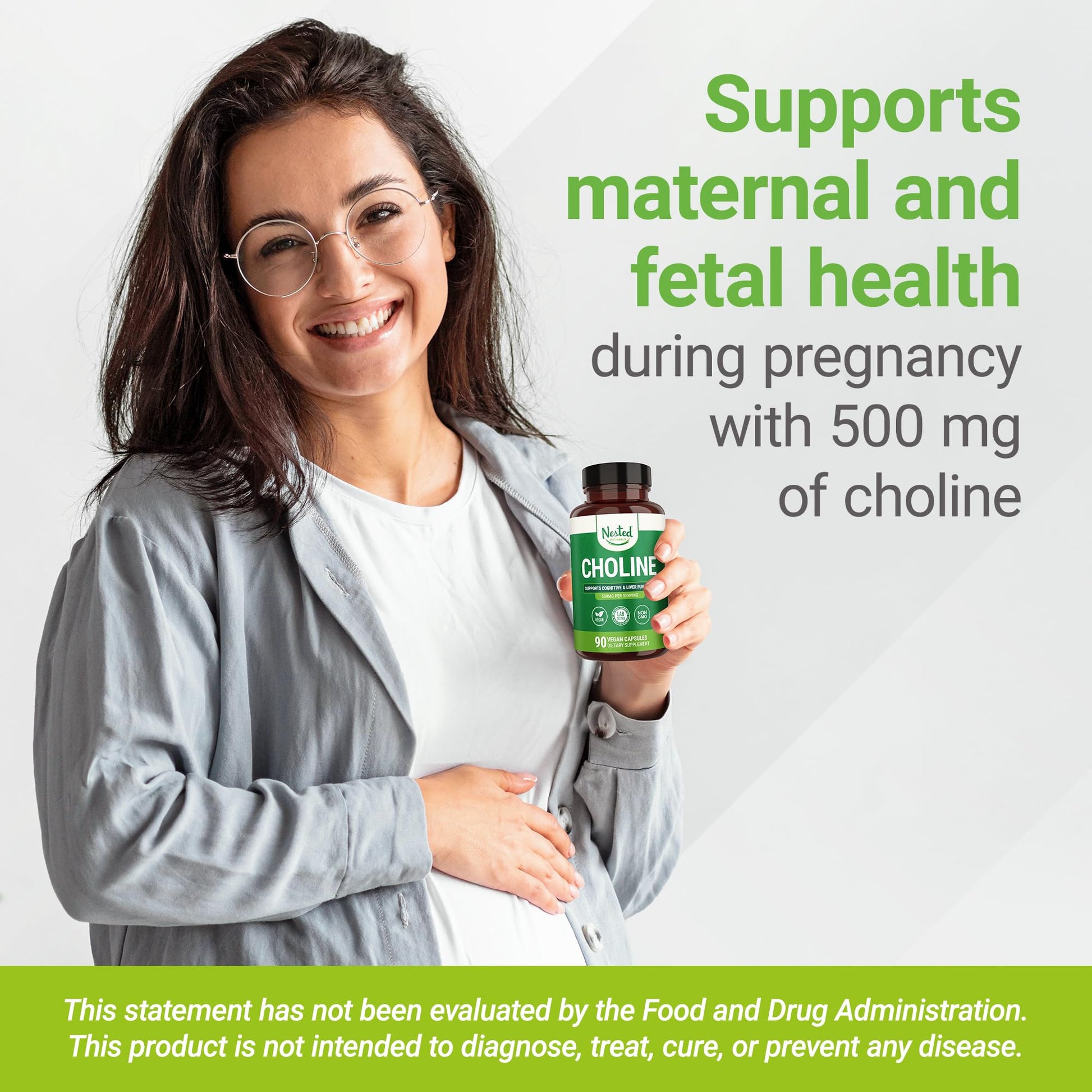 Authentic Nested Naturals Choline Bitartrate supplement packaging