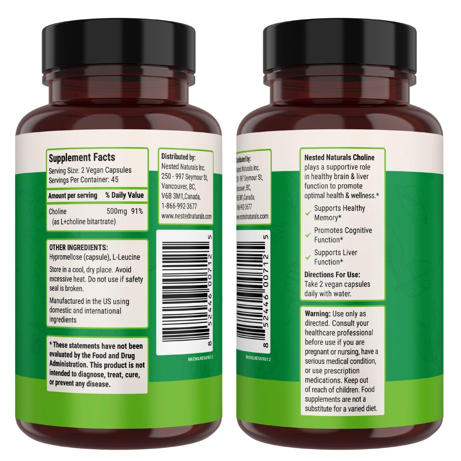 Premium Nested Naturals Choline capsules USA imported product