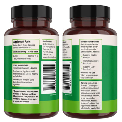 Premium Nested Naturals Choline capsules USA imported product