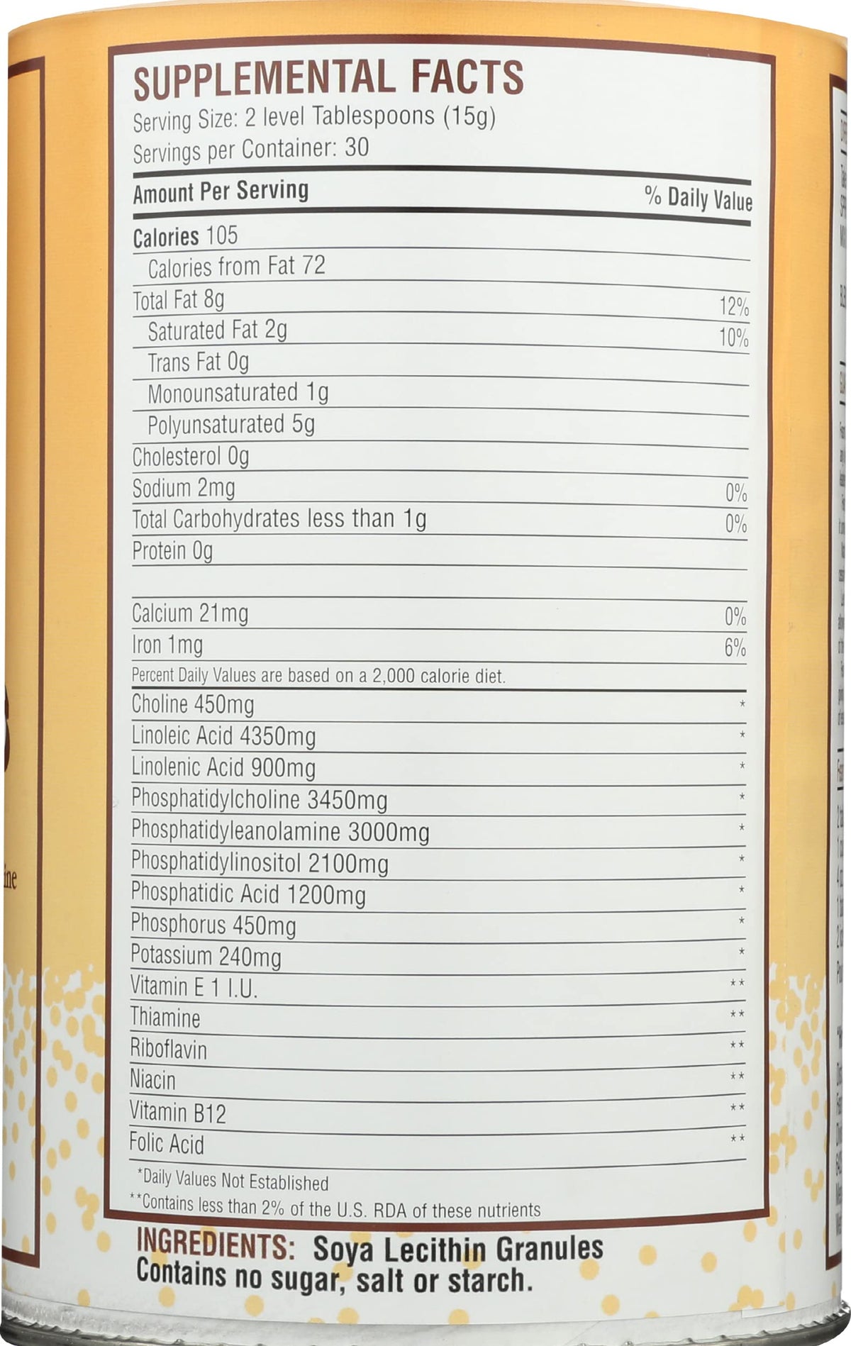 Fearn Lecithin Granules nutritional information label