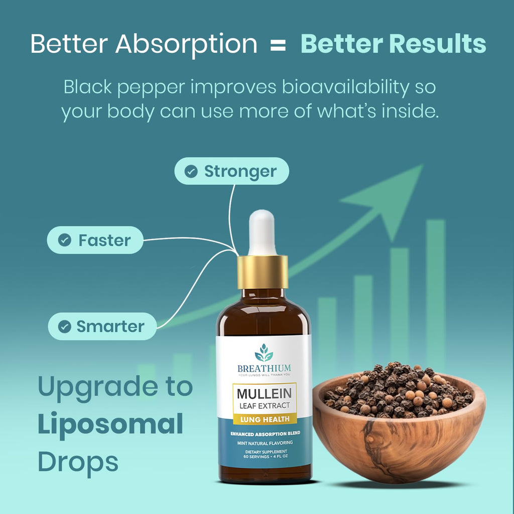 Breathium mullein drops packaging displaying the sixty servings count and natural immune support benefits.