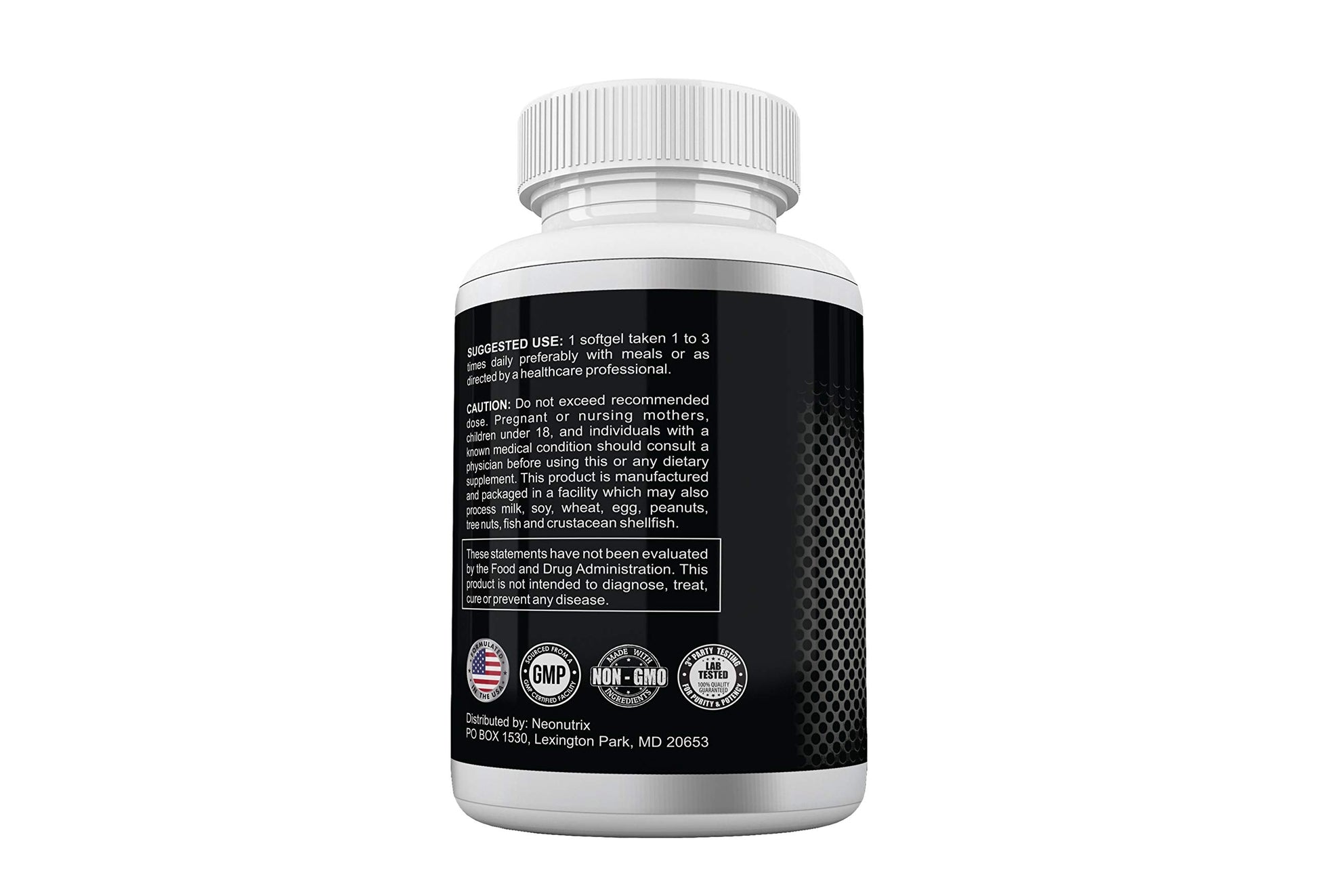 Neonutrix Nutrition Science Research Soy Lecithin bottle depicting daily dosage instructions and supplement facts.