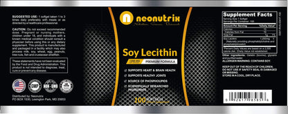 Imported Neonutrix Soy Lecithin 1200mg package displaying safety seal and storage guidelines.