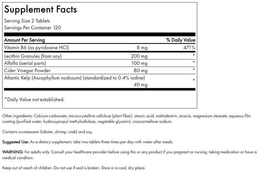 Swanson metabolism supplement nutritional facts label and allergen warning details