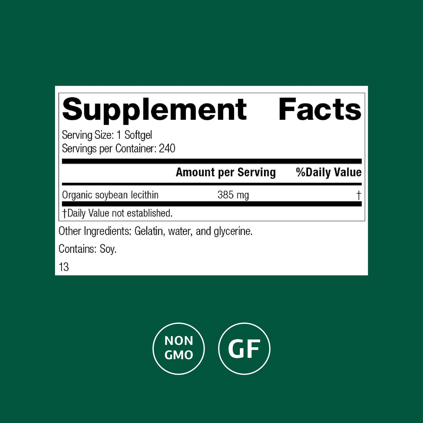 Standard Process Soybean Lecithin whole food nutritional supplement bottle displaying product facts