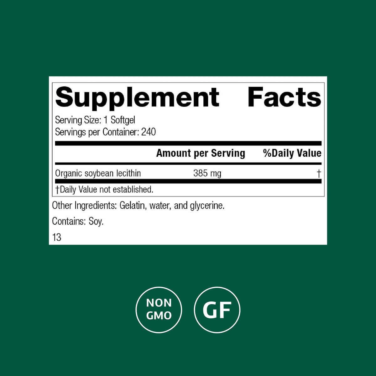 Standard Process Soybean Lecithin supplement facts label
