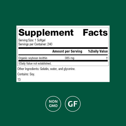 Standard Process Soybean Lecithin whole food nutritional supplement bottle displaying product facts